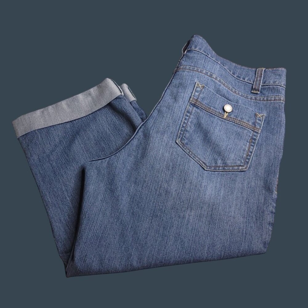 Faded Glory Womens Denim Capri Jeans 18 Rolled Cuff Stretch Medium Wash Stretch